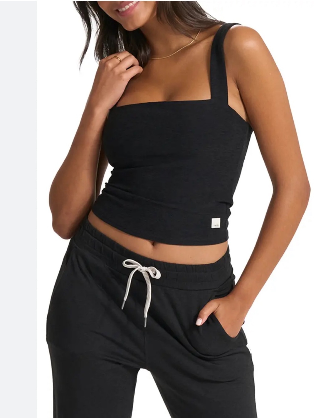 Vuori Black Square Neck Crop Tank